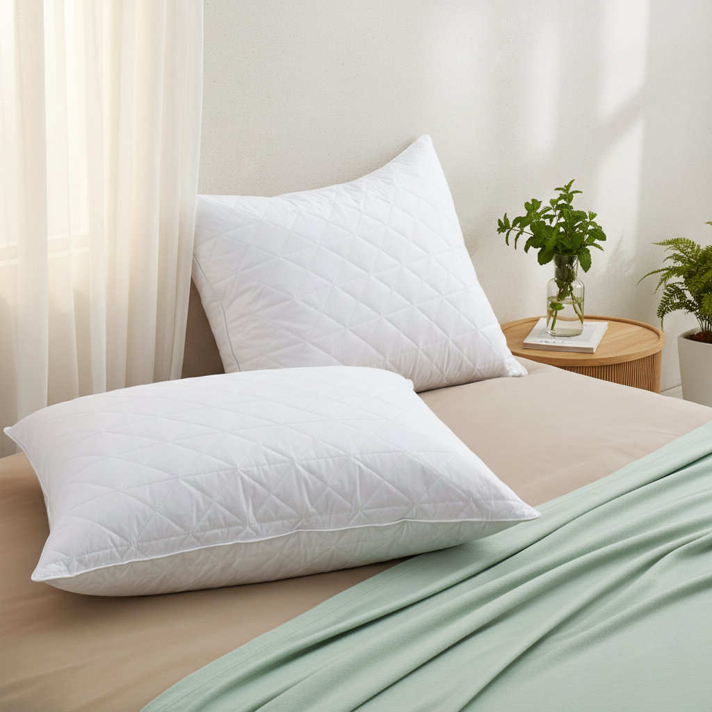 100% Cotton Zigzag Quilted Grey Goose Feather Bed Pillows – Set of 2 Hotel Quality,Fluffy & Supportive for Back & Side Sleepers